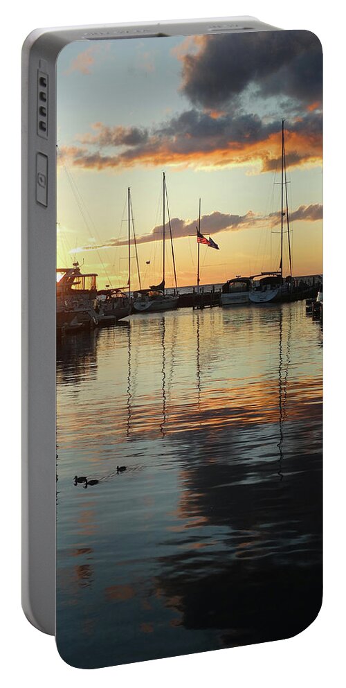 Sunset Portable Battery Charger featuring the photograph Marina Sunset Reflection by David T Wilkinson