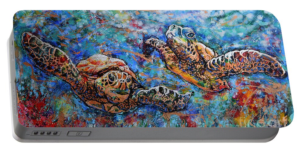Marin Animals Portable Battery Charger featuring the painting Marine Turtles by Jyotika Shroff
