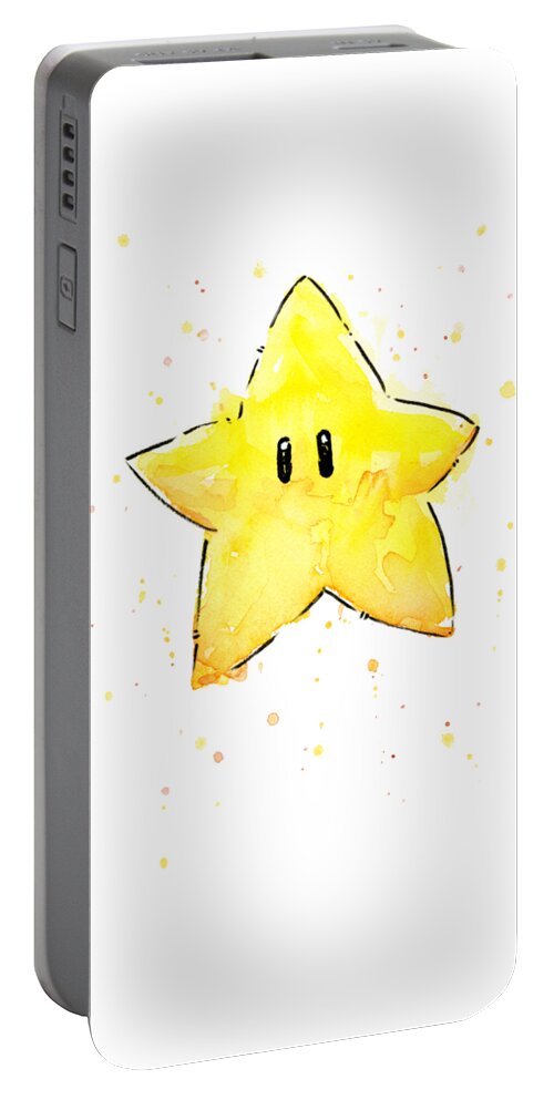 Star Portable Battery Charger featuring the painting Mario Invincibility Star Watercolor by Olga Shvartsur