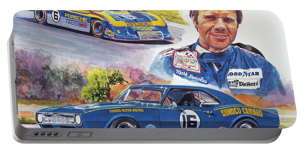 Camaro Portable Battery Charger featuring the painting Mark Donohue Racing by David Lloyd Glover