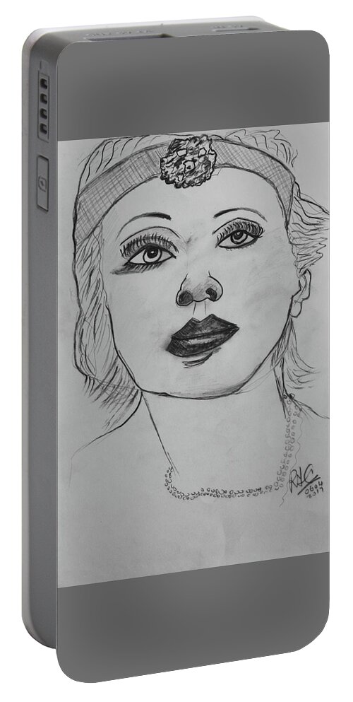 Drawing Portable Battery Charger featuring the drawing Marlene by Roger Cummiskey