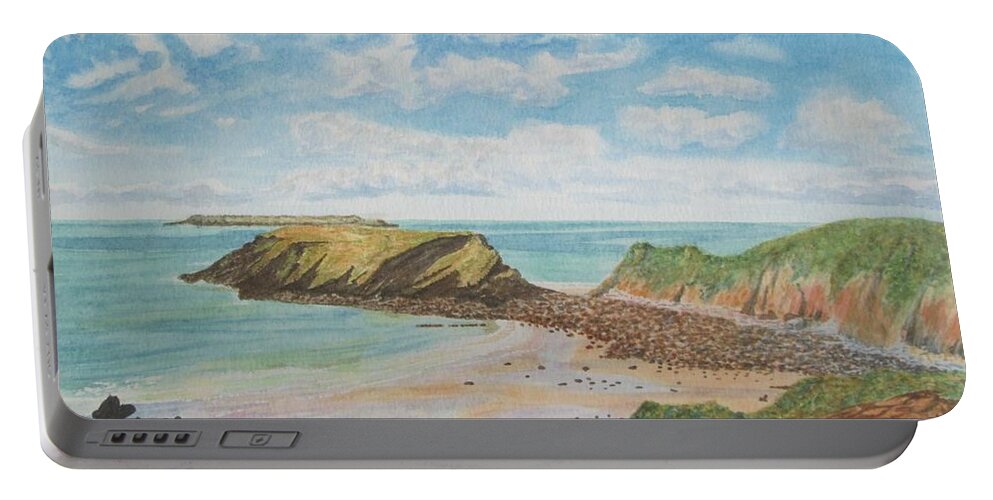 Painting Marloes Sands Beach Pembrokeshire South Wales Portable Battery Charger featuring the painting Painting Marloes Sands Beach Pembrokeshire South Wales by Edward McNaught-Davis