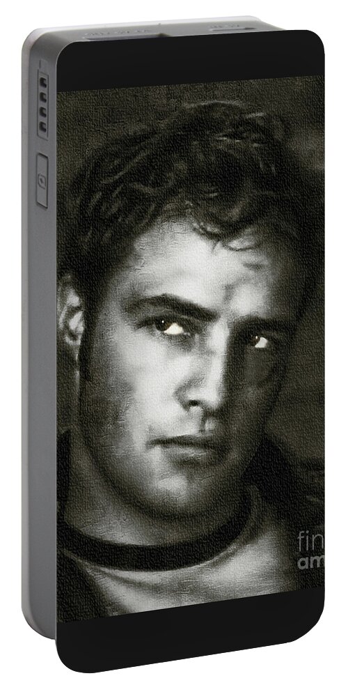 Marlon Brando Portable Battery Charger featuring the painting Marlon Brando - Painting by Ian Gledhill