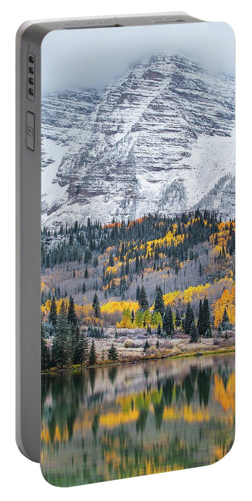 Maroon Bells Portable Battery Charger featuring the photograph Maroon Bells Cloudy Fall by Darren White