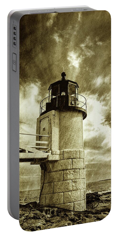 Marshall Point Lighthouse Portable Battery Charger featuring the photograph Marshall Point Lighthouse sepia distessed antique look by David Smith