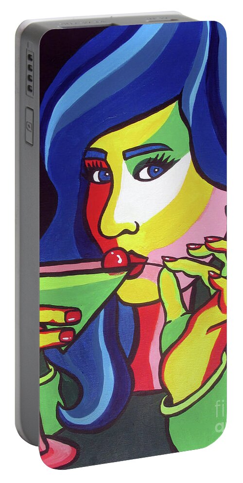 Martini Portable Battery Charger featuring the painting Martini Time by Sara Becker