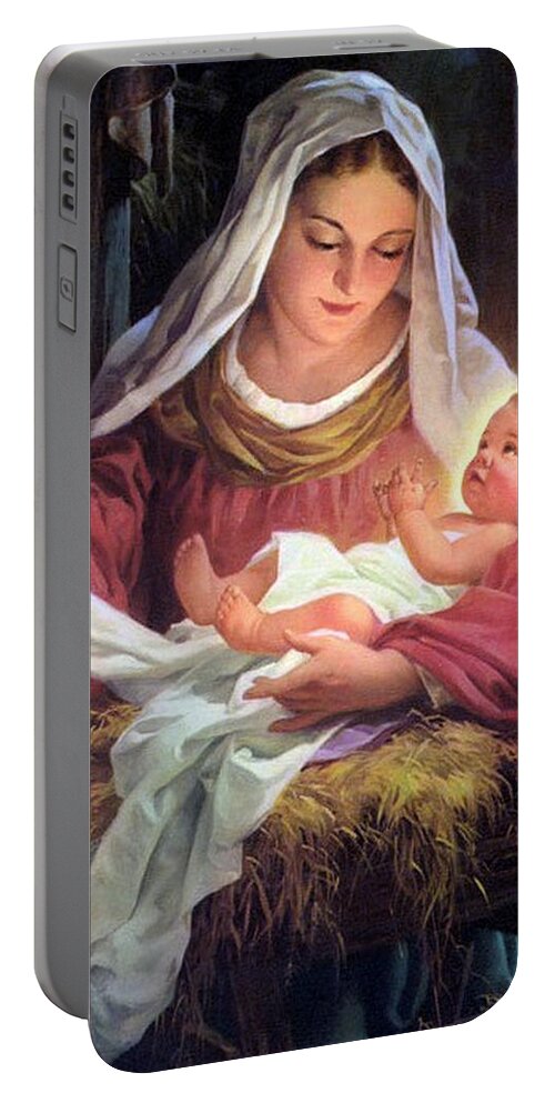 Mary Portable Battery Charger featuring the painting Mary and Baby Jesus by Unknown Artist