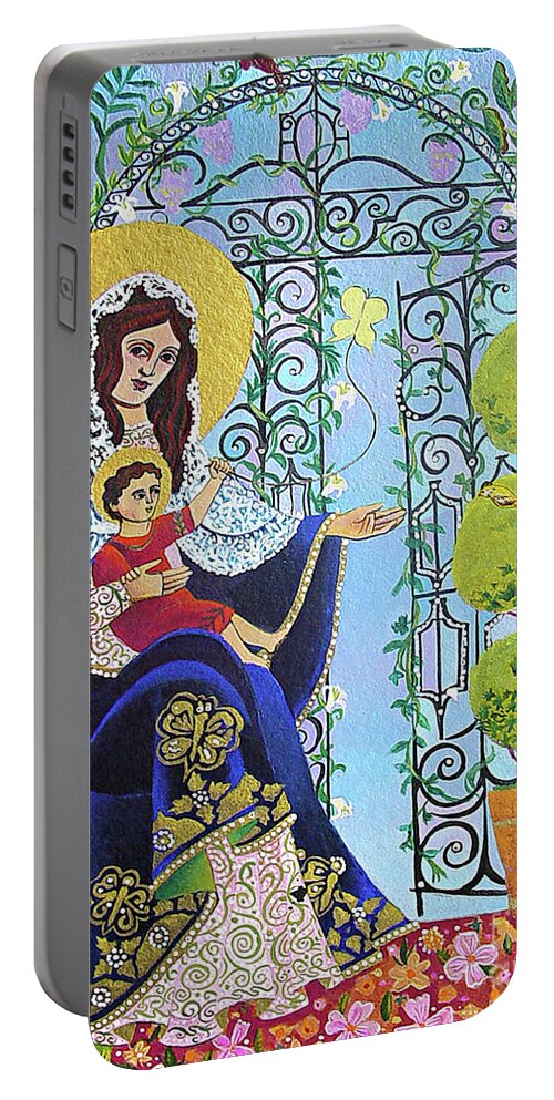 Four Individuals And Four Dreams Portable Battery Charger featuring the painting Mary, Gate of Heaven - MMGAH by Br Mickey McGrath OSFS