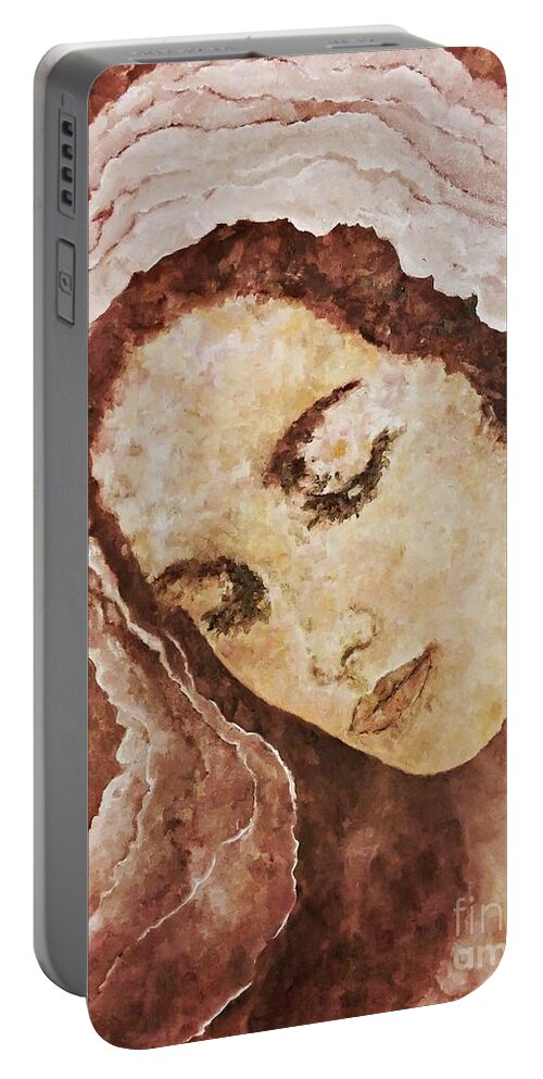 Mary Portable Battery Charger featuring the painting Mary Mother of Jesus by Amalia Suruceanu