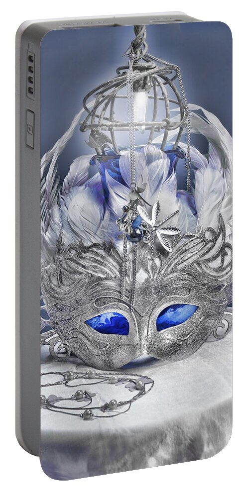 Sharon Popek Portable Battery Charger featuring the photograph Mask Still Life Blue by Sharon Popek