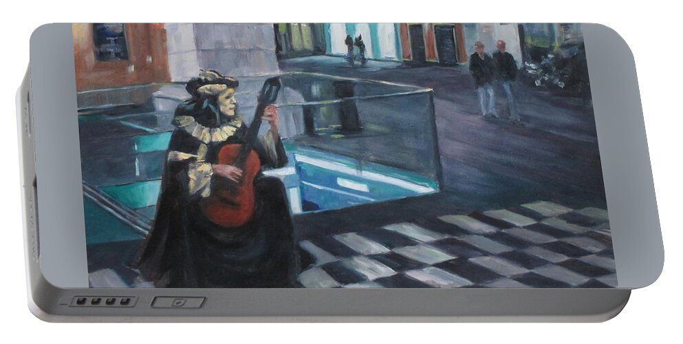 Musician. Europe Portable Battery Charger featuring the painting Masked Musician by Connie Schaertl