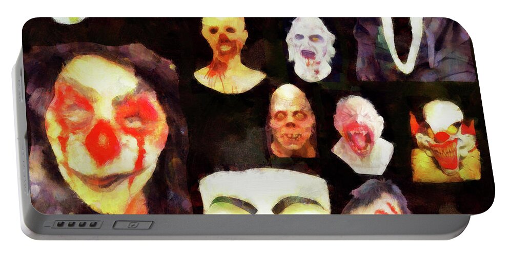 Rossidis Portable Battery Charger featuring the painting Masks by George Rossidis