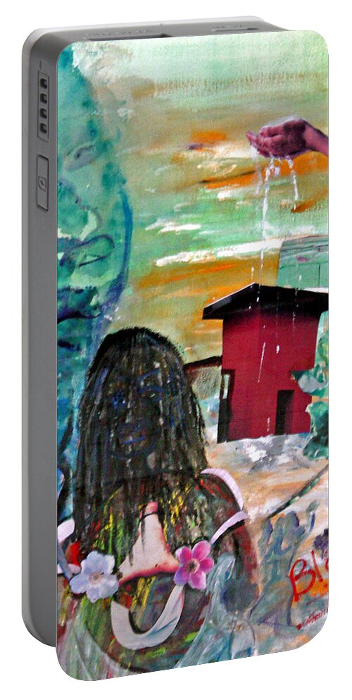 Water Portable Battery Charger featuring the painting Masks of Life by Peggy Blood