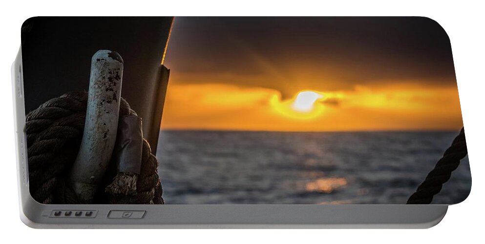 Navy Portable Battery Charger featuring the photograph Mason Sunrise by Larkin's Balcony Photography