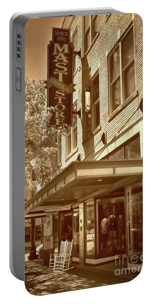 Scenic Tours Portable Battery Charger featuring the photograph Mast General Store by Skip Willits