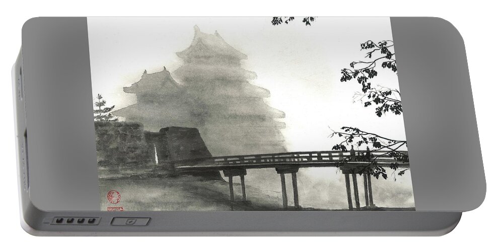 Mist Portable Battery Charger featuring the painting Matsumoto Morning Mist by Terri Harris