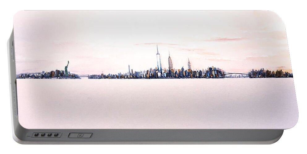 Skyline Portable Battery Charger featuring the painting May Sky In Manhattan by Jack Diamond