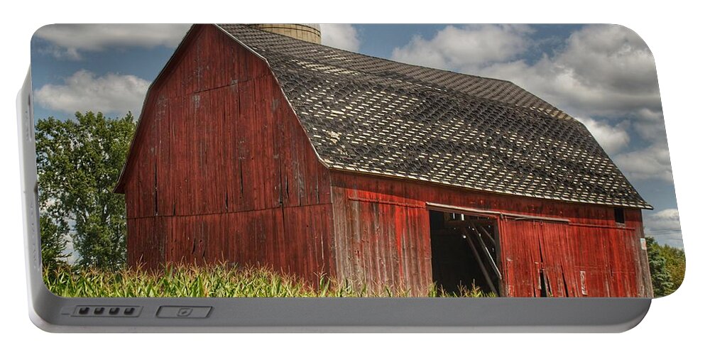 Barn Portable Battery Charger featuring the photograph 0023 - Hollenbeck Road Red III by Sheryl L Sutter