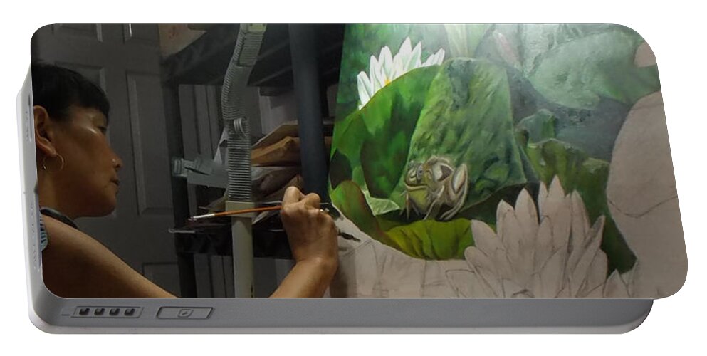 Artist At Work Portable Battery Charger featuring the painting Me At Work 4 by Thu Nguyen