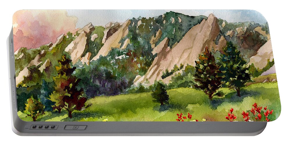 Mountains Art Paintings Portable Battery Charger featuring the painting Meadow at Chautauqua by Anne Gifford