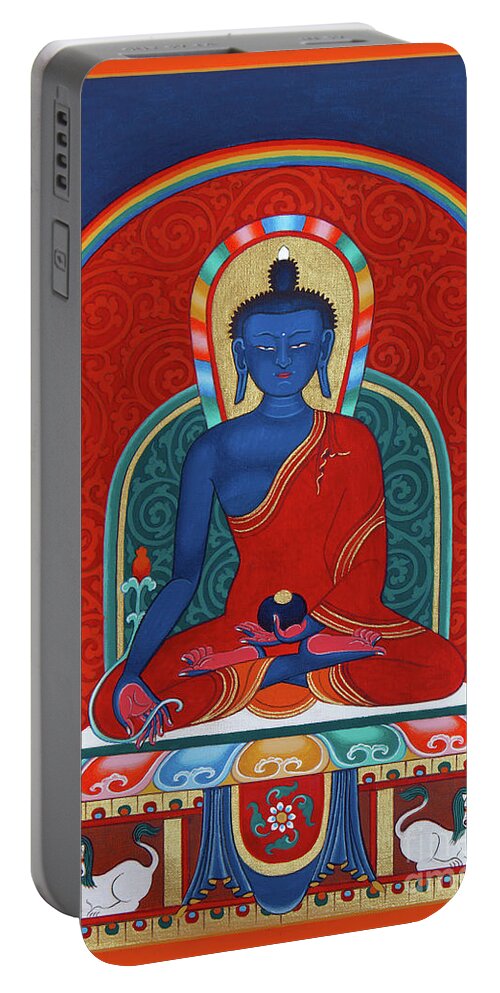 Bhajaija Guru Portable Battery Charger featuring the painting Medicine Buddha Menla by Sergey Noskov