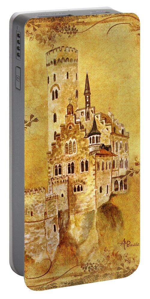 Castles Portable Battery Charger featuring the painting Medieval Golden Castle by Angeles M Pomata