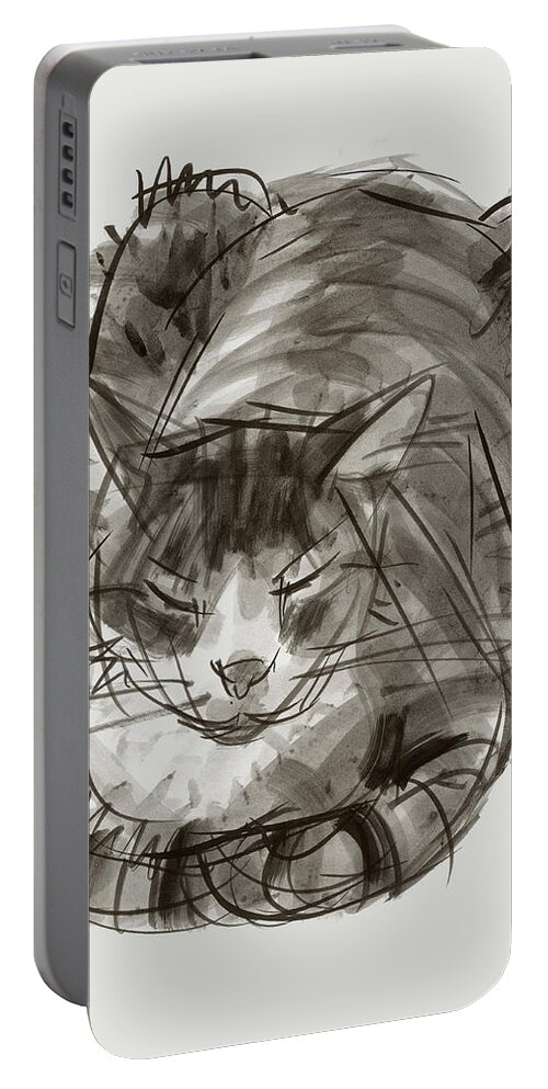 Cat Portable Battery Charger featuring the painting Meditating Cat by Judith Kunzle