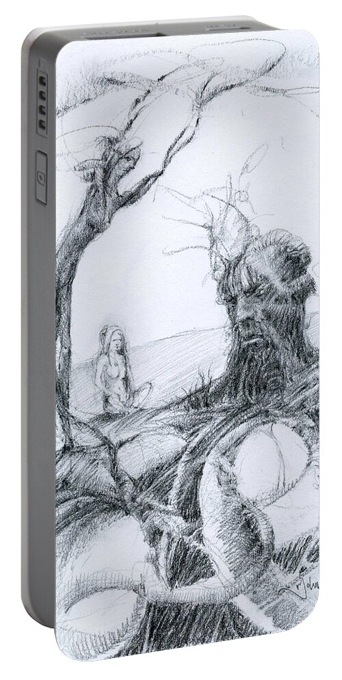 Mark Fine Art Portable Battery Charger featuring the drawing Meditation by Mark Johnson
