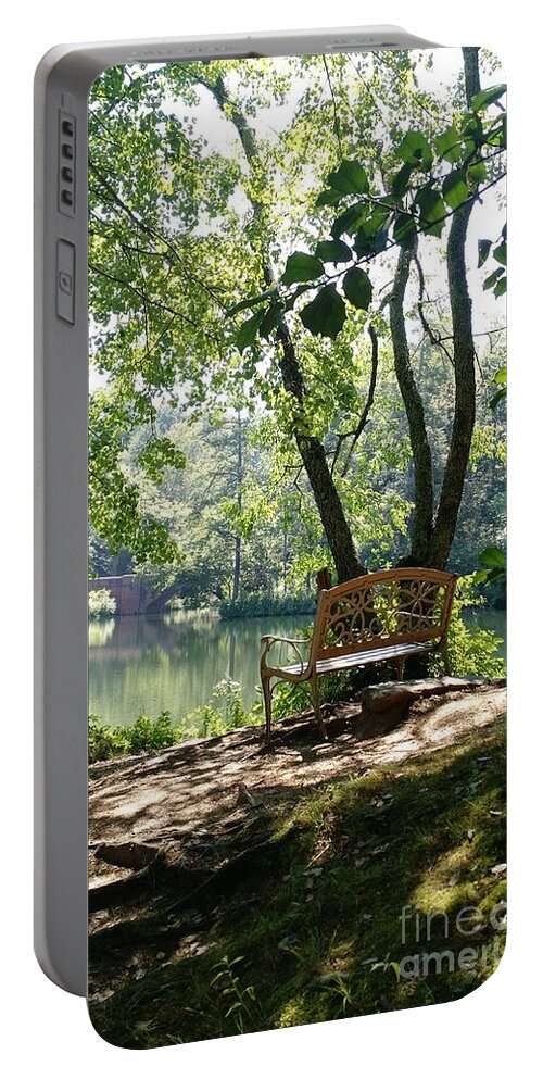 Bench Portable Battery Charger featuring the photograph Meditation Place by Anita Adams