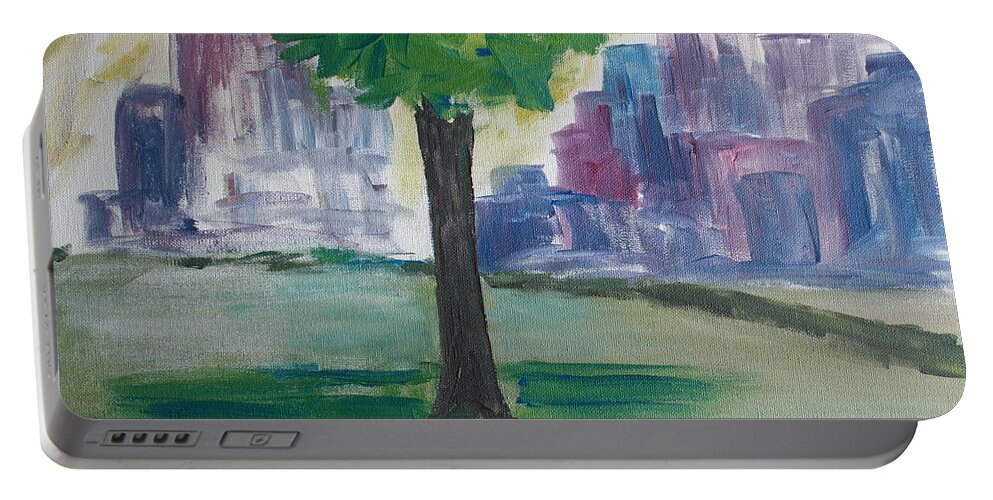 Paintings Portable Battery Charger featuring the painting Meet me by our Tree in Central Park by Julie Lueders 
