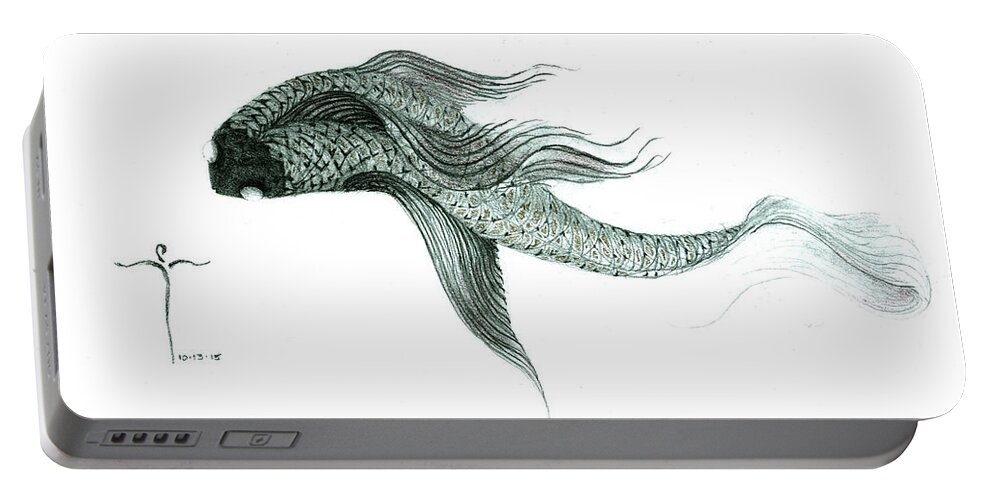  Portable Battery Charger featuring the drawing Megic Fish 1 by James Lanigan Thompson MFA