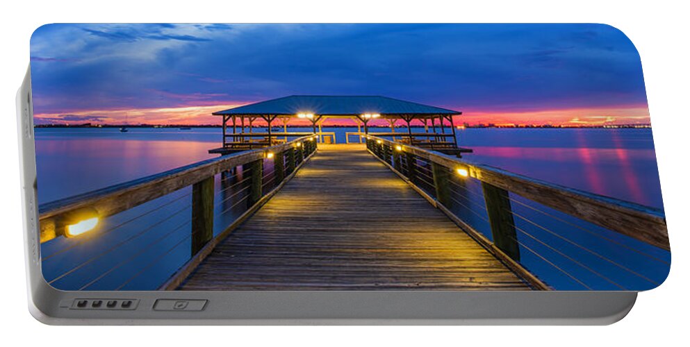 Melbourne Beach Pier Portable Battery Charger featuring the photograph Melbourne Beach Pier Panorama by Stefan Mazzola