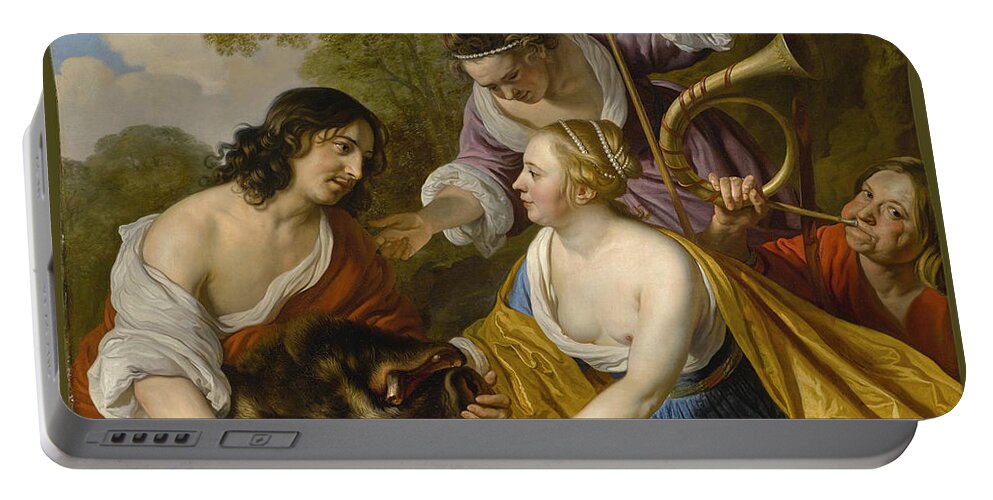 Jacob Van Loo Portable Battery Charger featuring the painting Meleager and Atalanta by Jacob van Loo