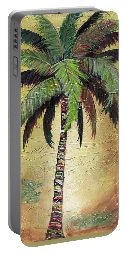 Yellow Portable Battery Charger featuring the painting Mellow Palm I by Kristen Abrahamson