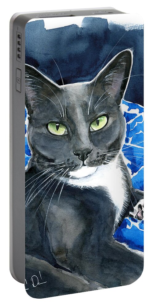 Blue Tuxedo Cat Painting Portable Battery Charger featuring the painting Melo - Blue Tuxedo Cat Painting by Dora Hathazi Mendes