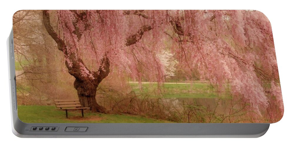 Cherry Blossom Trees Portable Battery Charger featuring the photograph Memories - Holmdel Park by Angie Tirado