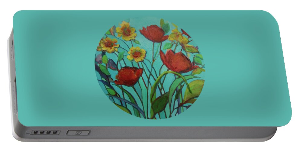 Contemporary Floral Painting Portable Battery Charger featuring the painting Memories of the Meadow by Mary Wolf