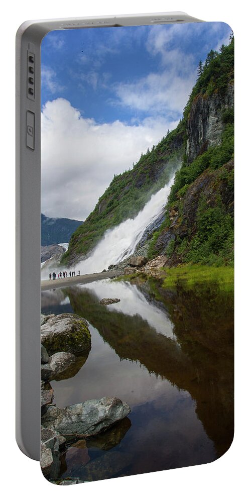 Waterfall Portable Battery Charger featuring the photograph Mendenhall Waterfall by Anthony Jones