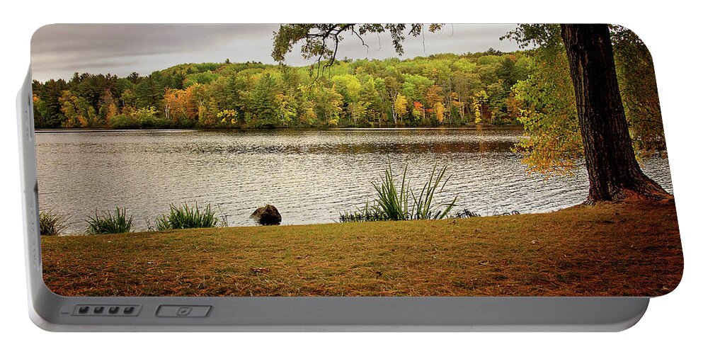Menominee River In Autumn Print Portable Battery Charger featuring the photograph Menominee River in Autumn by Gwen Gibson