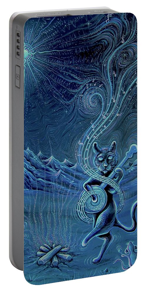 Cat Portable Battery Charger featuring the painting Meowtains of the Moon by Jim Figora