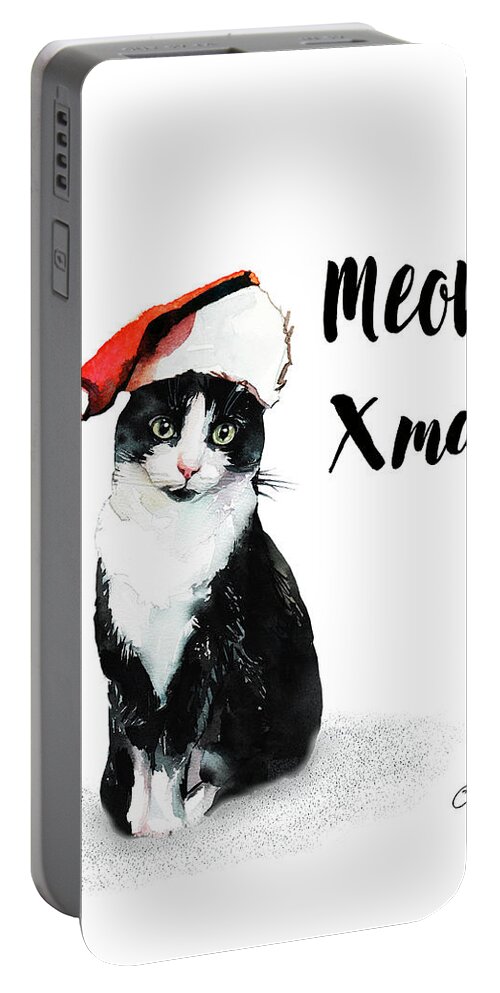 Cat Portable Battery Charger featuring the painting Meowy Xmas by Colleen Taylor