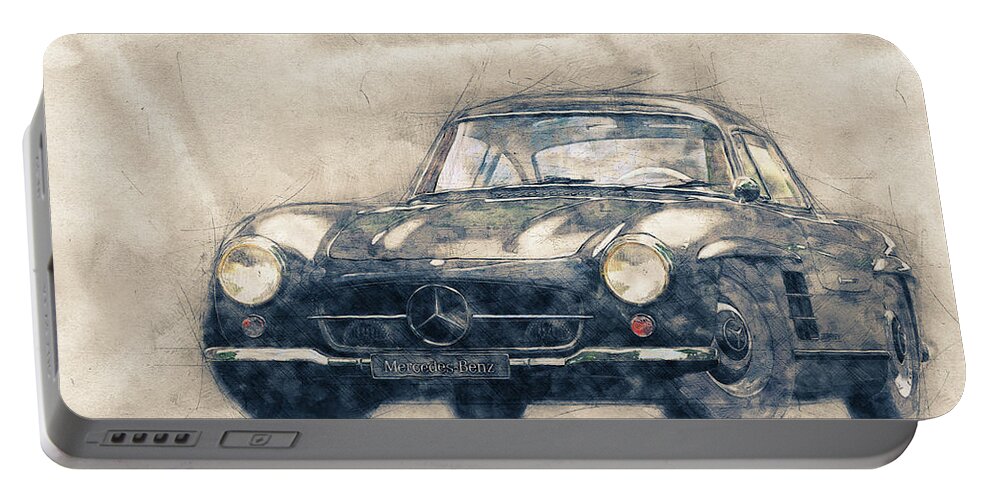 Mercedes-benz 300 Sl Portable Battery Charger featuring the mixed media Mercedes-Benz 300 SL 1 - Grand Tourer - Roadster - Automotive Art - Car Posters by Studio Grafiikka