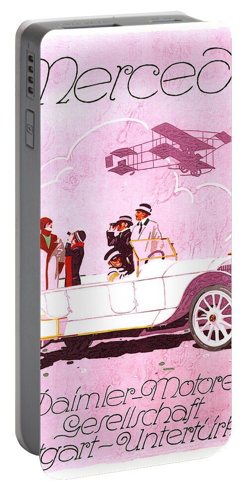 Vintage Portable Battery Charger featuring the mixed media Mercedes Daimler - Stuttgart - Vintage Automobile Advertising Poster by Studio Grafiikka