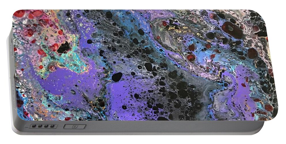 Acrylic Flow Pours Portable Battery Charger featuring the painting Mercury Wars 10 by Sherry Harradence