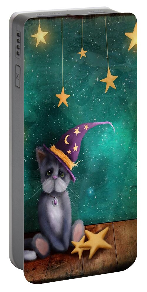 Cat Portable Battery Charger featuring the painting Merlin The Moggy Cat by Joe Gilronan
