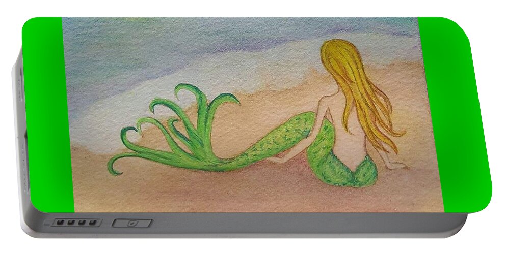 Mermaid Portable Battery Charger featuring the painting Mermaid Sunset by Angela Murray