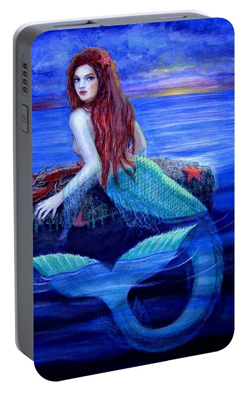 Mermaid Portable Battery Charger featuring the painting Mermaid's Dinner by Sue Halstenberg