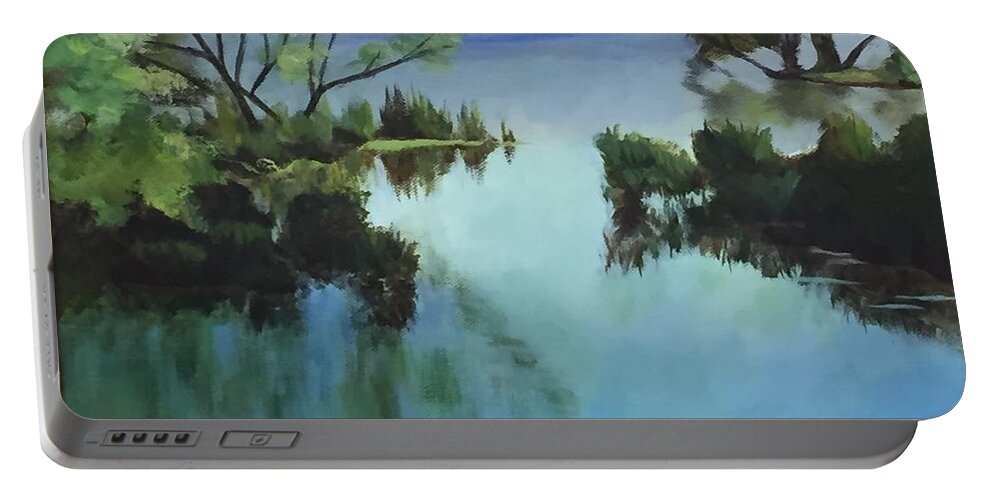 Merrimack River Portable Battery Charger featuring the painting Merrimack River at Sunset by Claire Gagnon