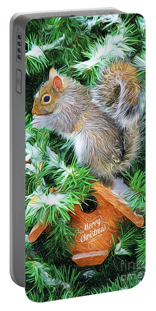 Squirrel Portable Battery Charger featuring the photograph Merry Christmas Squirrel by Tina LeCour