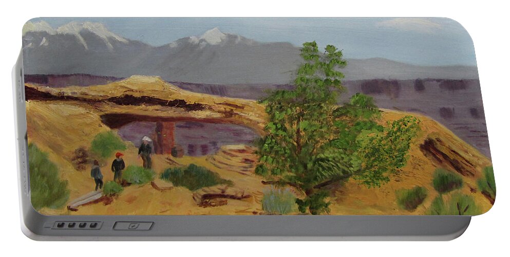 Mesa Arch Portable Battery Charger featuring the painting Mesa Arch by Linda Feinberg